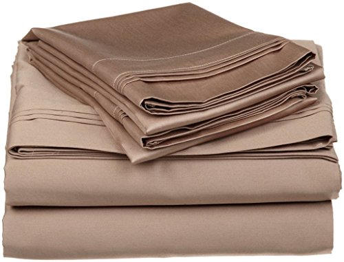 Crafts Linen 650-Thread-Count 100% Egyptian Cotton Sateen 4 PCs Bed Sheet set (+15 Inch) Pocket Depth (1 Fitted sheet, 1 Flat Sheet & 2 Pillowcover) Olympic Queen Taupe Solid