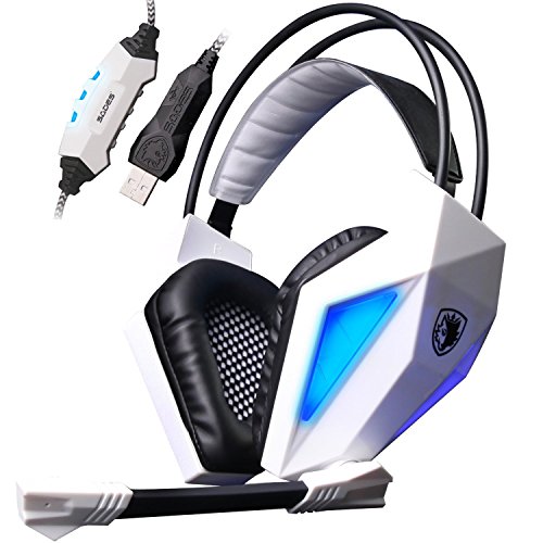Sades SA-710 Professional Usb 7.1 Surround Encoding Audio Noise Cancelling Pc Gaming Headset 40mm Driver Deep Bass with Microphone  Remote Controller - White(For Pc And Ps4)