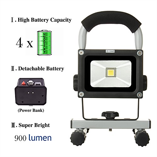 LOFTEK®10W Rechargeable Portable LED Work Light,With Detachable High Capacity Battery,8800mAh,900lm£¬Adapter And Car Charger Included, Waterproof, Outdoor Floodlight
