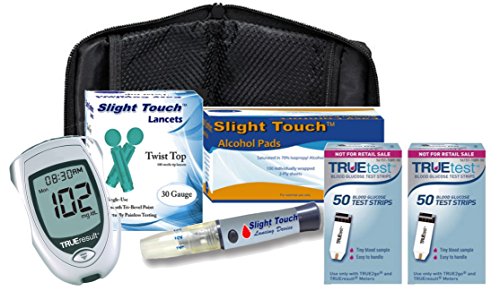 True Test Diabetes Testing Kit - True Result Meter, 100 True Test Strips, 100 30g Slight Touch Lancets, 100 Alcohol Pads, 1 Lancing Device and Control Solution