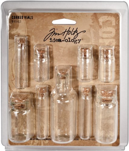 Corked Vials by Tim Holtz Idea-ology, 9 Glass Bottles, Various Sizes, Clear, TH92899