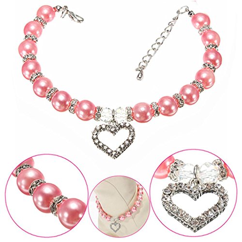 PetsLove Crystal Heart Pet Cat Dog Necklace Bling Pearls Jewelry Pet Necklace for Small Animals