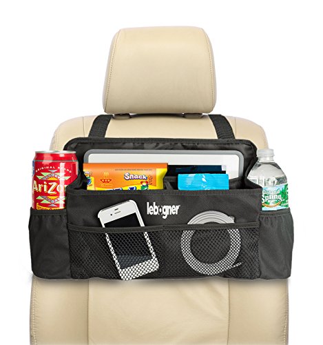 Luxury CAR ORGANIZER By Lebogner, Perfect Front Seat Organizer, Driver Organizer, Backseat Organizer, Car Seat Organizer For Kids, Black.