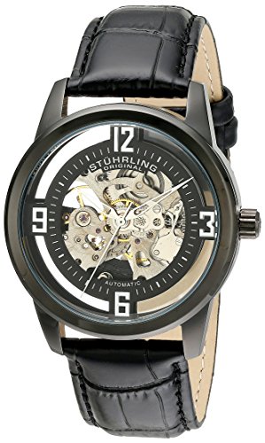 Stuhrling Original Men's 877.06 Winchester Automatic Self-Wind Skeleton Black Genuine Leather Strap Watch