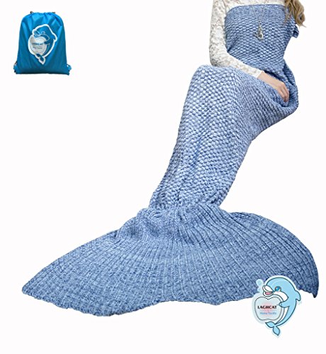 LAGHCAT Mermaid Tail Blanket Knit Crochet and Mermaid Blanket for Adult,Sleeping Blanket (71x35.5, Sea Blue)