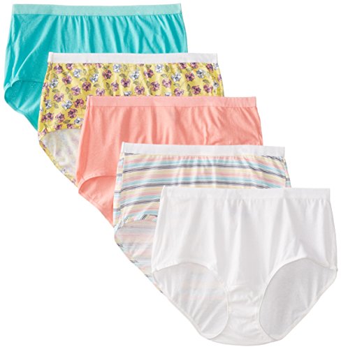Fruit of the Loom Women's Plus Size Fit For Me 5 Pack Assorted Cotton Brief Panties