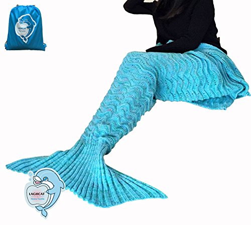 LAGHCAT Mermaid Tail Blanket Knit Crochet and Mermaid Blanket for Adult,Sleeping Blanket (71x35.5, Wave Blue)