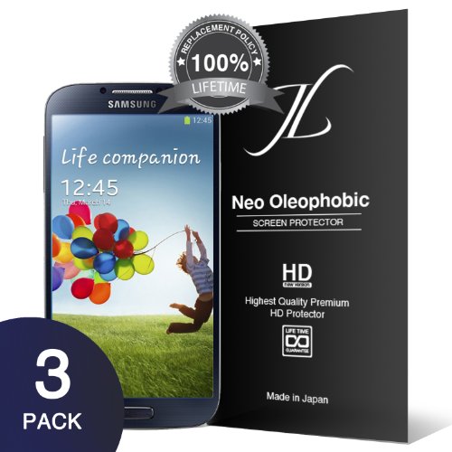 [Neo HD Oleophobic] JL31.6 Samsung Galaxy S4 Screen Protector - Premium Japanese Film - 3 Pack - Lifetime Replacement - Verizon, AT&T, Sprint, T-Mobile, International, and Unlocked - Screen Protector Cover for Galaxy S IV SIV i9500 2013 Model
