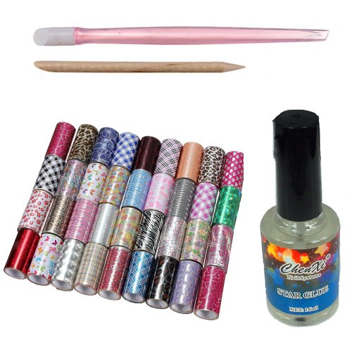 Newest 2013 Designs Good Quality 36 Different Designs Glitter Nail Art Foil Transfer with Adhesive DIY Set