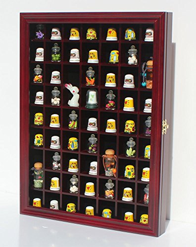 59 Thimble / Miniature Display Case Holder Cabinet Shadow Box, Solid Wood, Felt Interior Background-TC01-CH
