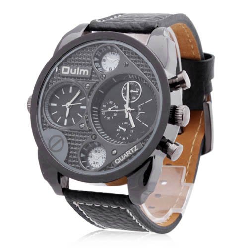 OverSized Mens Dual Time Zone Military Army Sport Quartz Wrist Watches Black
