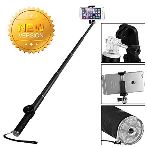 Levin Ultra Light Aluminium Extendable Wireless Bluetooth Selfie Stick with Remote Shutter for iPhone, Android Phone, Windows Phone and Gopro - Black
