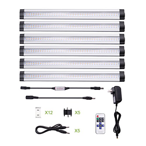 LE® Dimmable LED Under Cabinet Lighting, 6 Panel Kit, 24W Total, 12 V DC, 1800lm, 3000K Warm White, 48W Fluorescent Tube Equivalent, All Accessories Included, 12in Under Counter Lighting, Closet Light