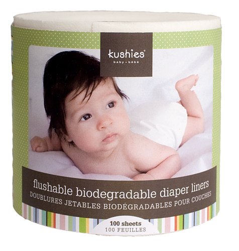 Kushies Flushable Biodegradable Diaper Liners, 100 Sheets