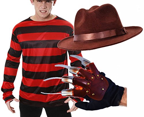 Freddy Krueger Halloween Fancy Dress Costume - Jumper, Hat & Knife Glove