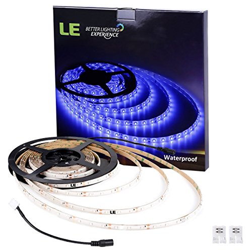 LE 12V Flexible LED Strip Lights, Blue, Waterproof IP65, 300 Units 3528 LEDs, LED Tape, Light Strips, Pack of 16.4ft/5m