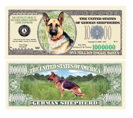 German Shepherd $Million Dollar$ Novelty Bill Collectible