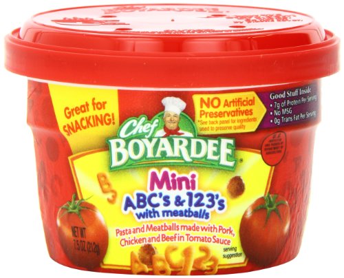 Chef Boyardee ABC & 123 Pasta Shapes with Mini Meatballs in Tomato Sauce, 7.5-Ounce Microwavable Bowls (Pack of 12)