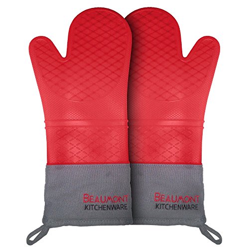 Beaumont Kitchenware Top Rated Oven Mitts | High Quality Extra Long Oven Gloves | Heat Resistant 480°F Silicone | Top Quality Hand-stitched Canvas | Easy to Clean