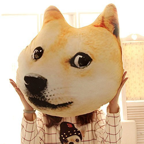 Mkono Decorative Throw Pillow 3D Effect Akita Husky Doge Dog Head Cartoon Sofa Cosplay Throw Pillow Car Cushion Nap pillow seat cushion, Lovely Cate Stuffed Toys,Yellow Akita,Medium