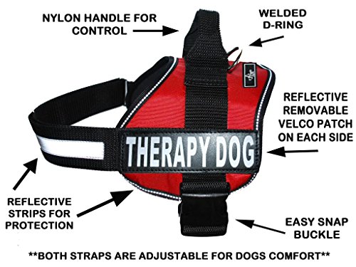 Therapy Dog Harness Service Working Vest Jacket Removable velcro Patches,Purchase comes with 2 THERAPY DOG reflective pathces. Please measure dog before ordering.