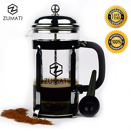 French Press Coffee and Tea Maker | 34oz / 8-cup | Best Coffee Maker with Stainless Steel and Heat Resistant Glass, Chrome