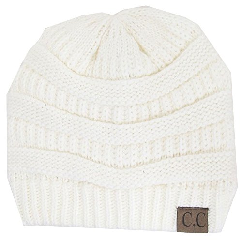 Luxury Divas Charcoal Thick Slouchy Knit Oversized Beanie Cap Hat,One Size,Ivory