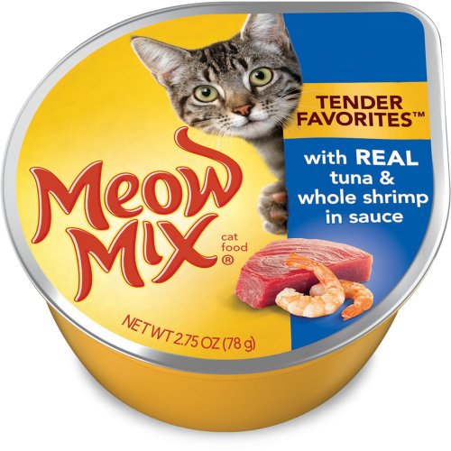 Meow Mix Tender Favorites Real Tuna & Whole Shrimp in Sauce Wet Cat Food, 2.75 oz. Cups (Pack of 24)