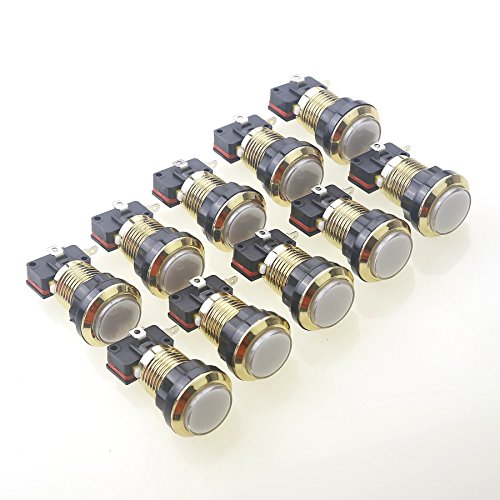 Easyget 10 Pcs/Lot 5V Gilded LED Illuminated Arcade Push Buttons for MAME, JAMMA, Raspberry Pi RetroPie & Arcade Fighting Games Color: White