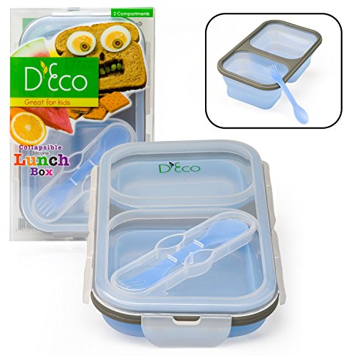 Collapsible Kids Lunch Box in Silicone with Two Compartments By D'Eco