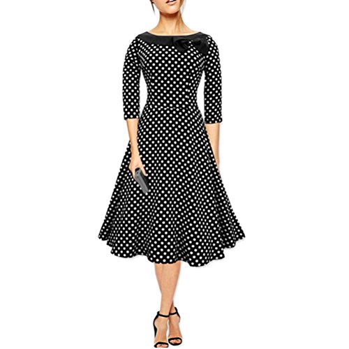Ezcosplay Women's 34 Length Sleeves 1950's Rockabilly Evening Polka Dot Dress