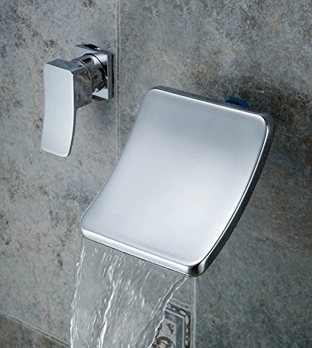 Aquafaucet Waterfall Wall Mount Sheetflow Curve Spout Bathroom Sink Faucet Bathtub Mixer Tap ,Chrome Finished