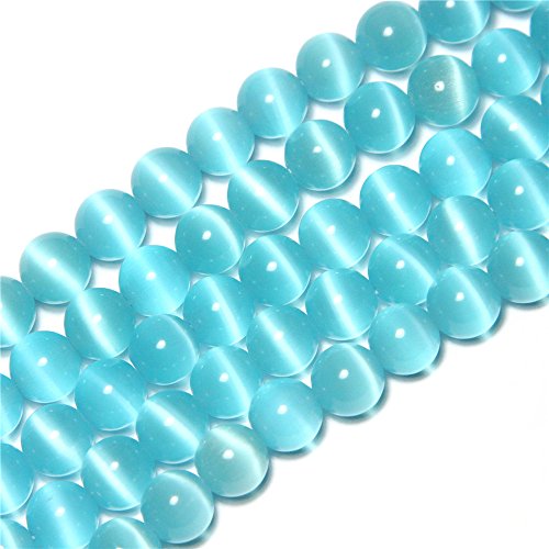 SHG Store Size Selectable Round Sky Blue Cat Eye Beads Strand 15 Inch Jewelry Handmade DIY Beads