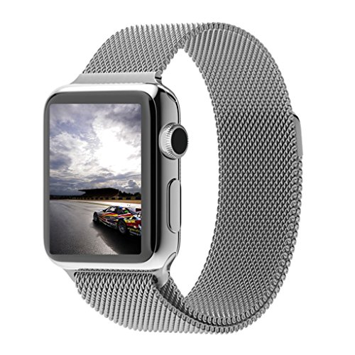 Apple Watch Band, 42mm Milanese Loop Mesh Smooth Stainless Steel Strap Freely Fully Magnetic Closure Clasp Metal Strap Wrist Band Replacement Bracelet for Iwatch & Sport & Edition Silver 42mm