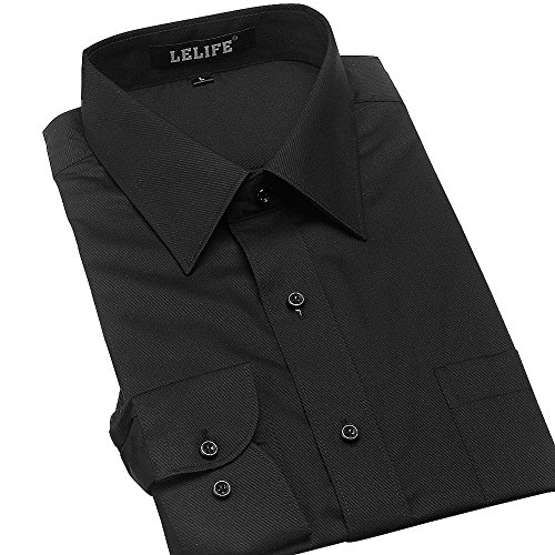 Lelife Men's Long Sleeve Wrinkle Free Color Dress Shirt Black Size S