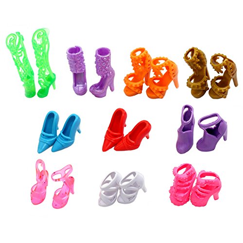 EastVita 10 Pairs of Doll Shoes, Fit Barbie Dolls Multicoloured, 1 inch
