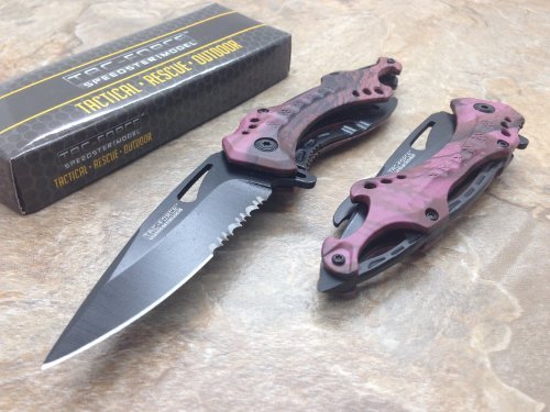 Tac Force Assisted Opening Rescue Tactical Pocket Folding Collection Knife Outdoor Survival Camping Hunting w/ Bottle Opener - Pink Camo