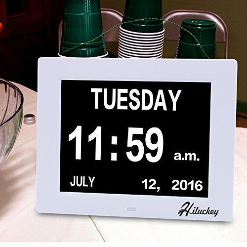 Upgraded - Hiluckey Memory Loss Day Clock Digital Calendar - Extra Large Non-Abbreviated Day & Month - Excellent for Impaired Vision