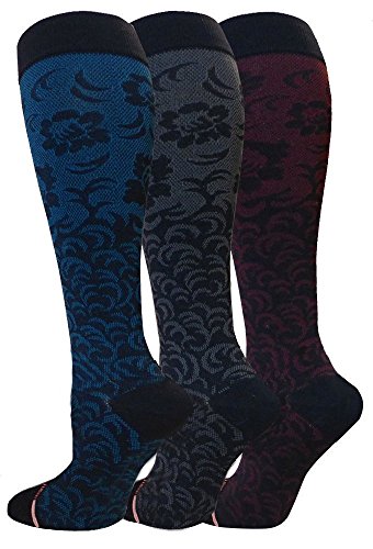 Ladies 3 Pair Pack Compression Socks (Damask Floral)