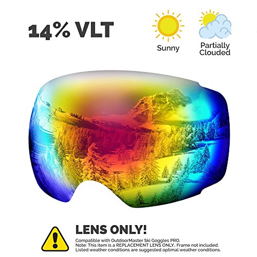 OutdoorMaster Ski & Snowboard Detachable Dual Layer Anti-Fog Goggle Lens Only ( VLT 14% Colourful Lens with Free Carrying Pouch )
