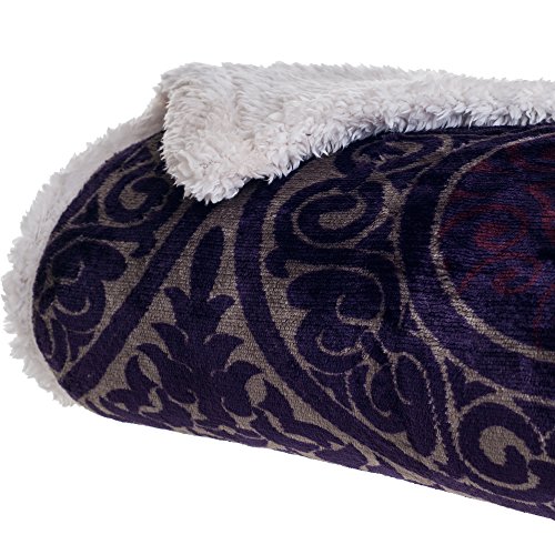 Lavish Home Printed Coral Soft Fleece Sherpa Throw Blanket, Purple
