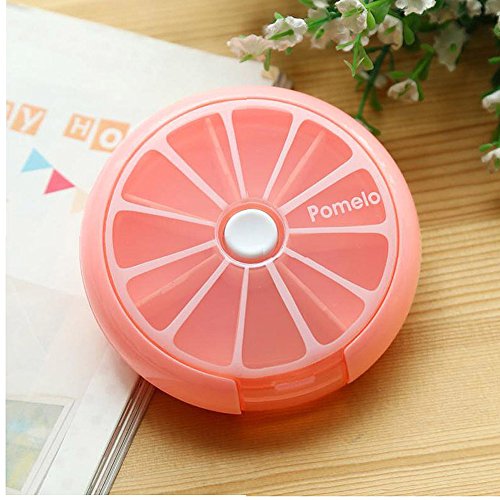 BAIESHIJI 1PC Cute Fruit Style Pink Travel 7 Compartment Weekly Pill Storage Case Box Medicine Rotation Holder Dispenser Organizer Container (POMELO)