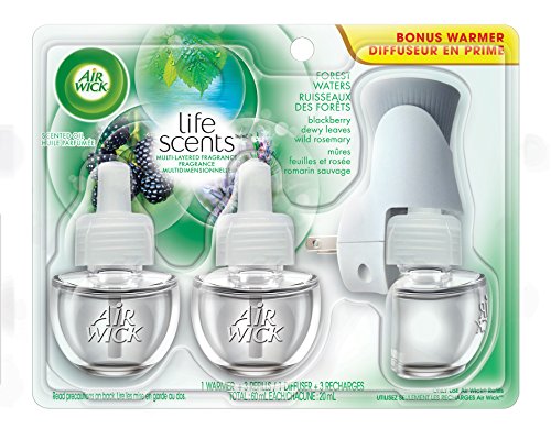 AirWick Air Freshener Scented Oil Kit Bonus Pack, Life Scents Forest Waters, 1 Plug in 3 Refills