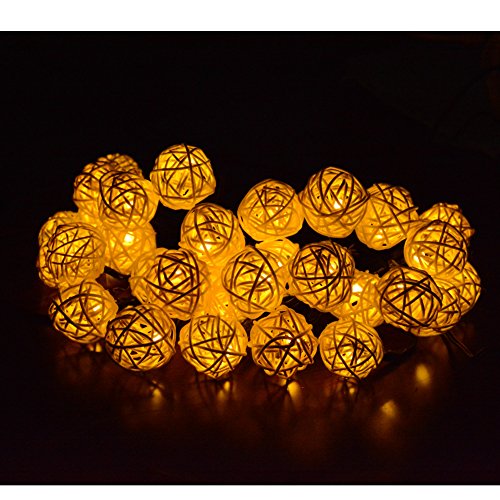 Dephen Solar Rattan Ball String Lights,30 LED 20ft Globe Fairy Orb Lantern Christmas Solar Powered String Lights for Outdoor Camping Garden Yard Patio Party Home Decoration(Warm White)