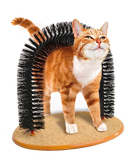 Gimilife Purrfect Arch Self-Groomer Scratching and Massager Base Deshedding Tool Cat Kitten Grooming Arch Catnip Toy