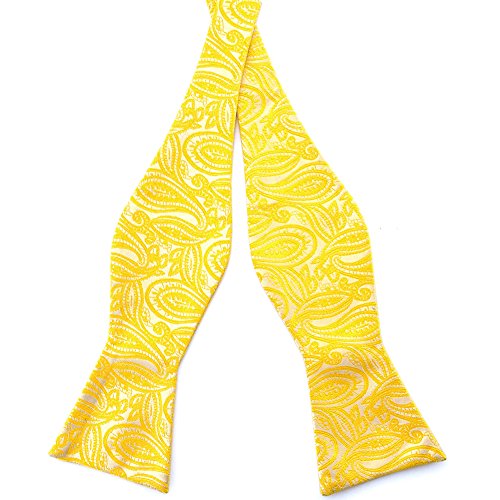 Pensee Mens Self Bow Tie Golden Yellow Paisley Jacquard Woven Silk Bow Ties (Golden Yellow Paisley)
