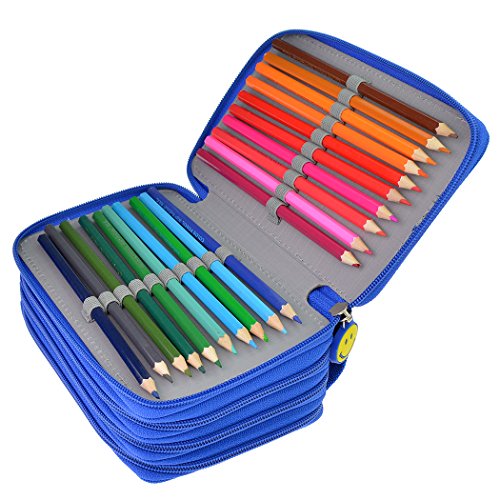 Ishua Handy Wareable Oxford Pencil Bag 72 Slots Pencil Organizer Portable Watercolor Pencil Wrap Case (Blue)