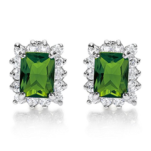 Rizilia Jewelry Appealing Well-liked White Gold Plated Emerald Cut Green Color Stone Stud Earrings
