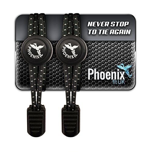 Phoenix Fit UK No Tie Elastic Lace System - Easy to install in a range of colours. Great for runners, children, older people & active lifestyles - 1 Pair (Midnight Black)