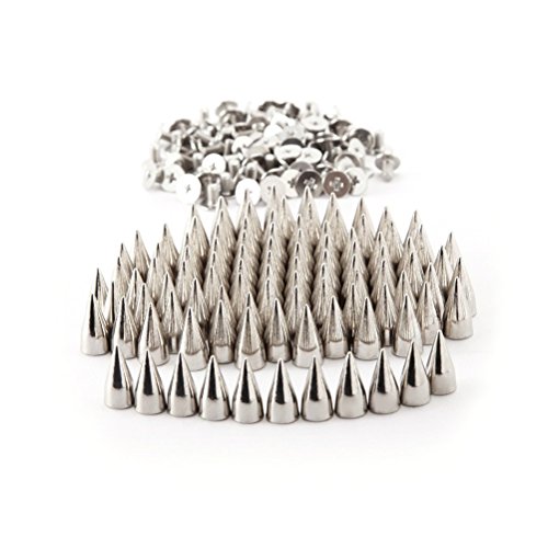 Foxnovo 100pcs 7*14mm Metal Cone Spikes Screwback Studs DIY Leather Craft Punk Style Rivets (Silver)